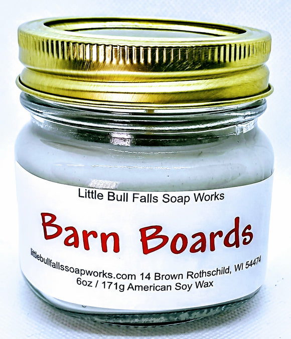 Barn Boards soy wax candle. Handmade in Wisconsin. Wisconsin Candle Maker. Pure soy candle. Kaileys Kandles. Little Bull Falls Soap Works