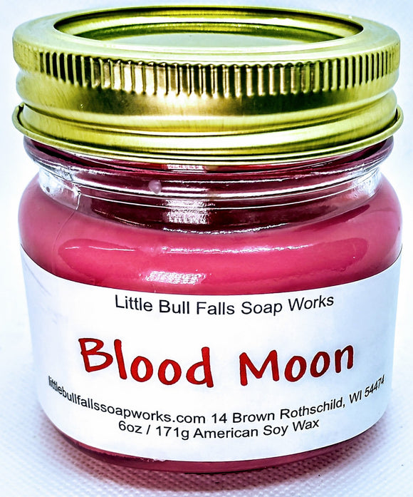 Blood Moon soy wax candle made by Little Bull Falls Soap Works. Vampire candle. Halloween candle. Non-toxic candles
