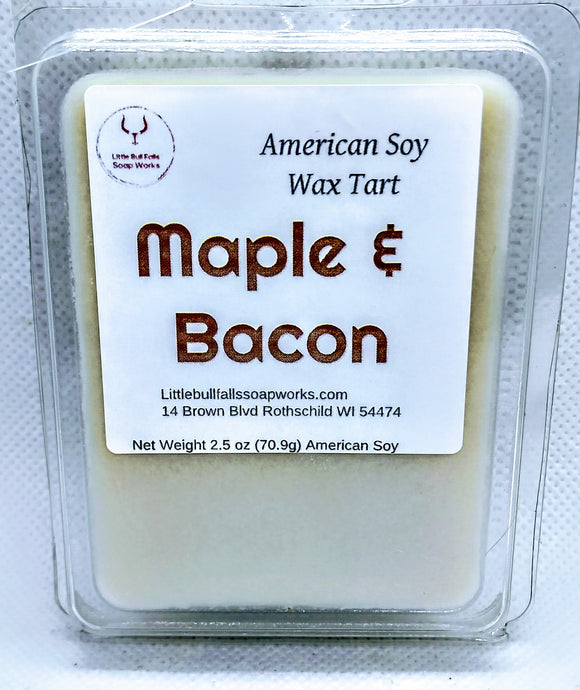 Maple Bacon soy wax melt tart handmade in Wisconsin from natural soy wax.