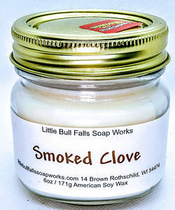 Clove Scented soy wax candle made by Little Bull Falls Soap Works. Wisconsin candle company. Smoked clove.