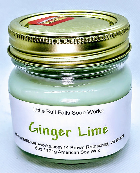 Ginger Lime Soy Wax candle made in Wisconsin by Little Bull Falls Soap Works. Soy wax farmhouse handmade candle. Something Special from Wisconsin.