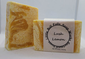 Lush Lemon goat milk soap handmade in Wisconsin by Little Bull Falls Soap Works. Natural biodegradable soap made from organic ingredients. Natural  lush skincare!