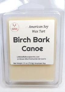 Birch bark canoe soy wax melt. Wax melts for men. Unisex wax tarts made from soy wax by Little Bull Falls Soap Works