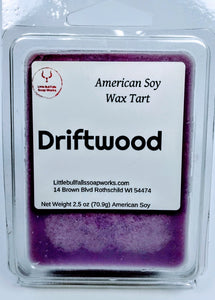 Driftwood wax melt tart. Soy wax tart unisex. Wax melts for men.. The best wax melt ever. Made in Wisconsin by Little Bull Falls Soap Works. Unique wax melt. Wisconsin candle co.