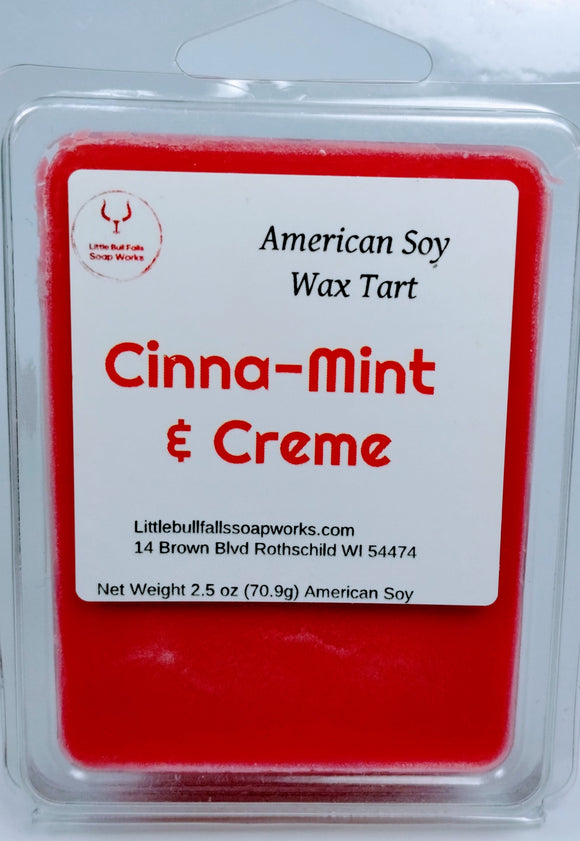 Cinna-Mint & Creme soy wax tart melt made in Wisconsin by Little Bull Falls Soap Works.