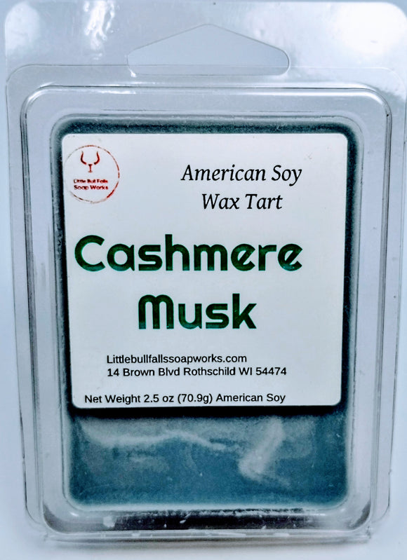 Cashmere Musk soy wax melt made in Wisconsin by little Bull falls soap works. Unisex wax melt candle.