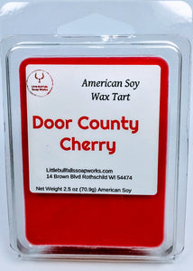 Door county cherry soy wax melt made in Wisconsin by Little Bull Falls Soap Works . Door County Candle Wax.
