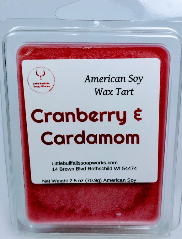 Handmade Cranberry Cardamom Soy Wax Melt Tart made by Wisconsin candle company Little Bull Falls Soap Works Wisconsin