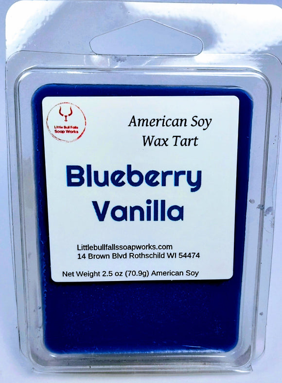Blueberry Vanilla soy wax melt made in Wisconsin by Little Bull Falls Soap Works 