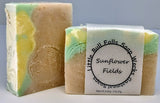 Sunflower Fields Goat Milk Soap. Made in Wisconsin by Little Bull Falls Soap Works from organic oils and oatmeal.